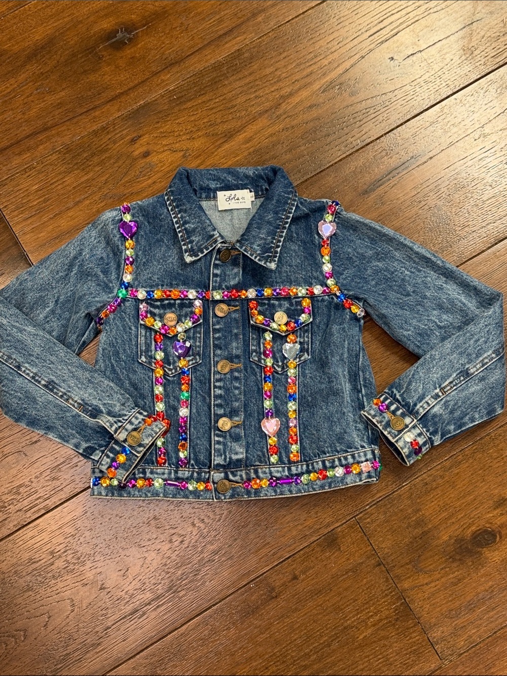Lola + The Boys - Girls Jelly Bean Rhinestone Denim Jacket - Size: 8Y